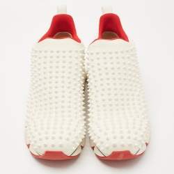 Christian Louboutin White Neoprene Spike Sock Slip On Sneakers Size 41