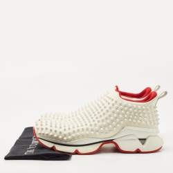 Christian Louboutin White Neoprene Spike Sock Slip On Sneakers Size 41