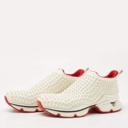 Christian Louboutin White Neoprene Spike Sock Slip On Sneakers Size 41