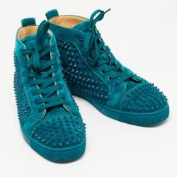 Christian Louboutin Green Suede Louis Junior Spikes High Top Sneakers Size 45.5