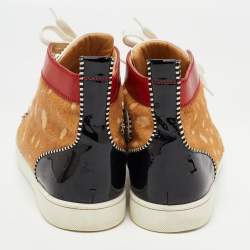 Pre Owned Christian Louboutin Multicolor Calf hair And Patent Leather Louis Spikes High Top Sneakers Size 44