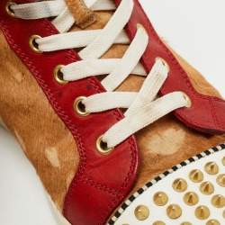 Pre Owned Christian Louboutin Multicolor Calf hair And Patent Leather Louis Spikes High Top Sneakers Size 44