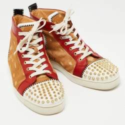 Pre Owned Christian Louboutin Multicolor Calf hair And Patent Leather Louis Spikes High Top Sneakers Size 44