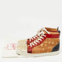 Pre Owned Christian Louboutin Multicolor Calf hair And Patent Leather Louis Spikes High Top Sneakers Size 44