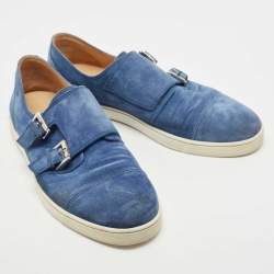Pre Owned Christian Louboutin Blue Suede Buckle Sneakers Size 43.5