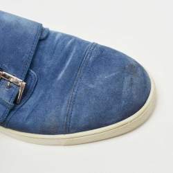 Pre Owned Christian Louboutin Blue Suede Buckle Sneakers Size 43.5