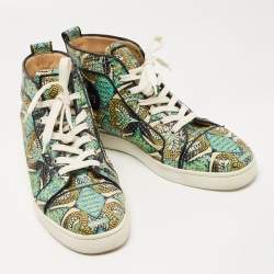 Christian Louboutin Green/Blue Hand Painted Python Inferno Sneakers Size 43.5