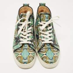 Christian Louboutin Green/Blue Hand Painted Python Inferno Sneakers Size 43.5