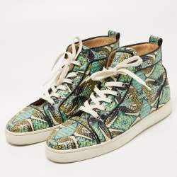 Christian Louboutin Green/Blue Hand Painted Python Inferno Sneakers Size 43.5