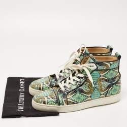 Christian Louboutin Green/Blue Hand Painted Python Inferno Sneakers Size 43.5