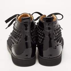 مملوكة مسبقًا Christian Louboutin Black Patent Leather Louis Spikes High Top Sneakers Size 43.5