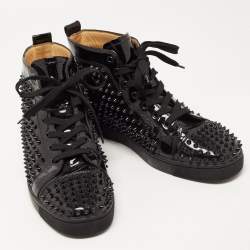 مملوكة مسبقًا Christian Louboutin Black Patent Leather Louis Spikes High Top Sneakers Size 43.5