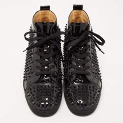 مملوكة مسبقًا Christian Louboutin Black Patent Leather Louis Spikes High Top Sneakers Size 43.5