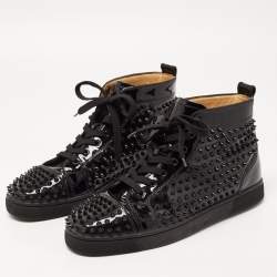 مملوكة مسبقًا Christian Louboutin Black Patent Leather Louis Spikes High Top Sneakers Size 43.5