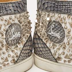 Christian Louboutin Grey/White Python and Leather Louis Spikes Sneakers Size 43