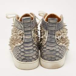 Christian Louboutin Grey/White Python and Leather Louis Spikes Sneakers Size 43
