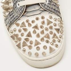 Christian Louboutin Grey/White Python and Leather Louis Spikes Sneakers Size 43