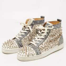 Christian Louboutin Grey/White Python and Leather Louis Spikes Sneakers Size 43