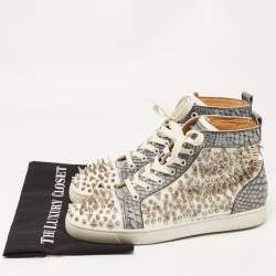 Christian Louboutin Grey/White Python and Leather Louis Spikes Sneakers Size 43