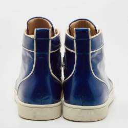 Christian Louboutin Blue Patent Leather Rantus Orlato High Top Sneakers Size 44
