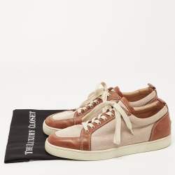 Christian Louboutin Beige/Brown Canvas and Leather Rantulow Low Top Sneakers Size 46