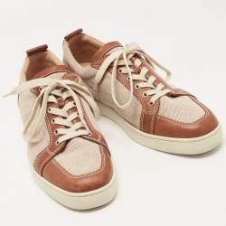 Christian Louboutin Beige/Brown Canvas and Leather Rantulow Low Top Sneakers Size 46
