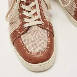 Christian Louboutin Beige/Brown Canvas and Leather Rantulow Low Top Sneakers Size 46