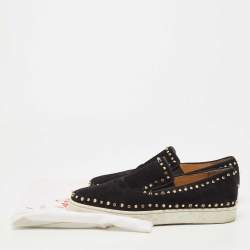 Christian Louboutin Black Suede Spike Pik Boat Sneakers Size 43