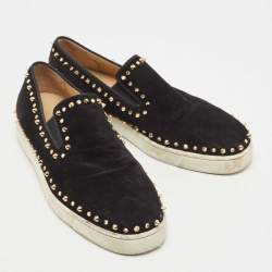 Christian Louboutin Black Suede Spike Pik Boat Sneakers Size 43