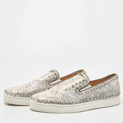 Christian Louboutin Metallic Two Tone Python Spike Pik Boat Sneakers Size 43.5 