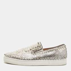 Christian Louboutin Metallic Two Tone Python Spike Pik Boat Sneakers Size 43.5 