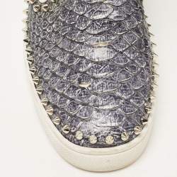 Christian Louboutin Grey/White Python Spike Pik Boat Sneakers Size 43