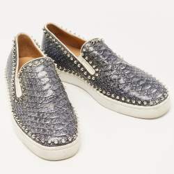 Christian Louboutin Grey/White Python Spike Pik Boat Sneakers Size 43