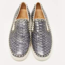 Christian Louboutin Grey/White Python Spike Pik Boat Sneakers Size 43