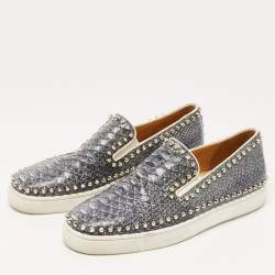 Christian Louboutin Grey/White Python Spike Pik Boat Sneakers Size 43