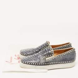 Christian Louboutin Grey/White Python Spike Pik Boat Sneakers Size 43