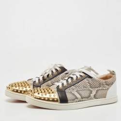 مملوكة مسبقًا Christian Louboutin Tricolor Snakeskin and Leather Louis Junior Spikes Sneakers Size 43