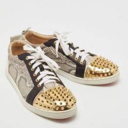 مملوكة مسبقًا Christian Louboutin Tricolor Snakeskin and Leather Louis Junior Spikes Sneakers Size 43