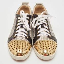 مملوكة مسبقًا Christian Louboutin Tricolor Snakeskin and Leather Louis Junior Spikes Sneakers Size 43