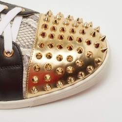 مملوكة مسبقًا Christian Louboutin Tricolor Snakeskin and Leather Louis Junior Spikes Sneakers Size 43