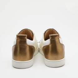 Christian Louboutin Multicolor Leather and Fabric Louis Junior Spike Low Top Sneakers Size 45.5