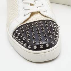 Christian Louboutin Multicolor Leather and Fabric Louis Junior Spike Low Top Sneakers Size 45.5