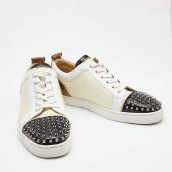 Christian Louboutin Multicolor Leather and Fabric Louis Junior Spike Low Top Sneakers Size 45.5