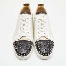 Christian Louboutin Multicolor Leather and Fabric Louis Junior Spike Low Top Sneakers Size 45.5