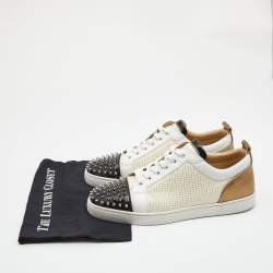 Christian Louboutin Multicolor Leather and Fabric Louis Junior Spike Low Top Sneakers Size 45.5