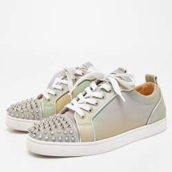 Pre Owned Christian Louboutin Grey Holographic Effect PVC Louis Junior Spikes Orlato Sneakers Size 42