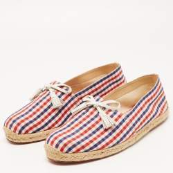 Christian Louboutin Multicolor Check Canvas Bow Espradrille Flats Size 43