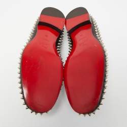 Christian Louboutin Black Leather Printed Spiked Loafers Size 42