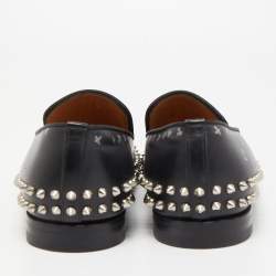 Christian Louboutin Black Leather Printed Spiked Loafers Size 42