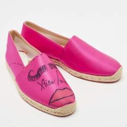 Christian Louboutin Pink Satin Slip On Espadrille Flats Size 43